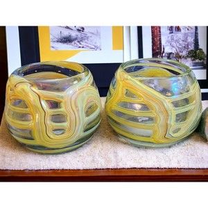 Solas, Votive, 6.6" x 8" x 4", Hilos, Confeti, Yellow, Amarillo, Hand Painted